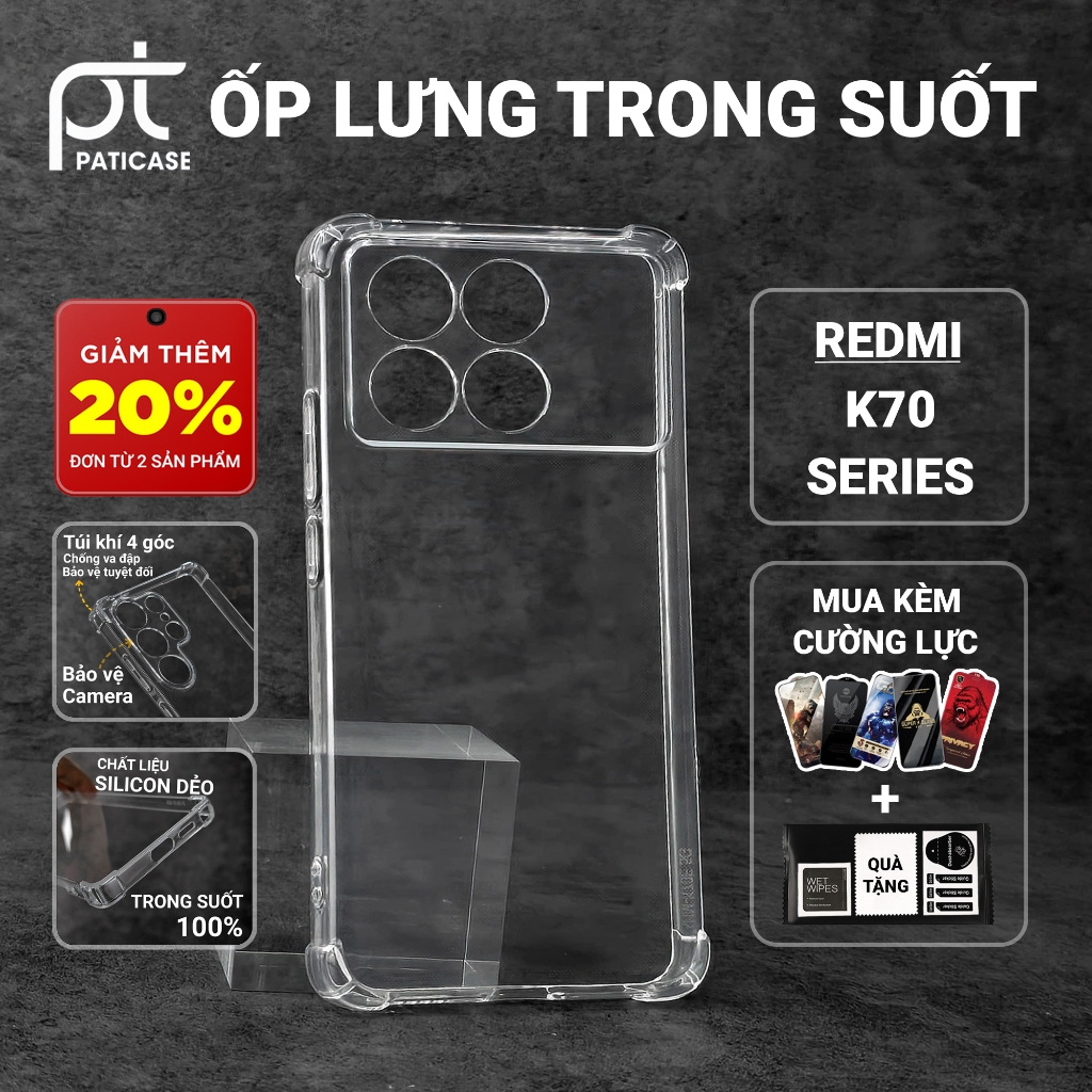 Ốp lưng Redmi K70, K70e, K70 Pro, K70 Ultra Paticase trơn trong suốt | Ốp lưng điện thoại Xiaomi dẻo