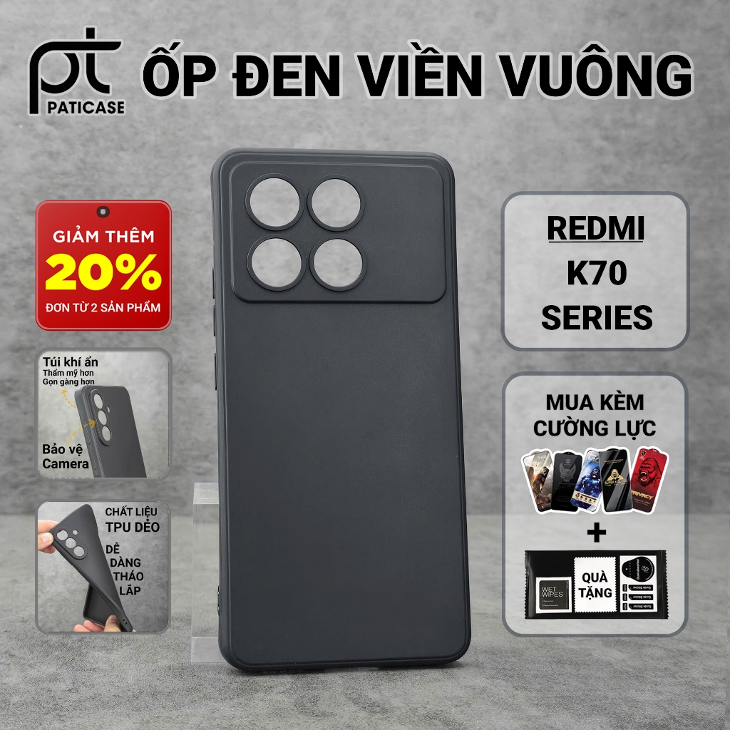 Ốp lưng Redmi K70, K70e, K70 Pro, K70 Ultra Paticase trơn màu đen | Ốp lưng điện thoại Xiaomi bảo vệ