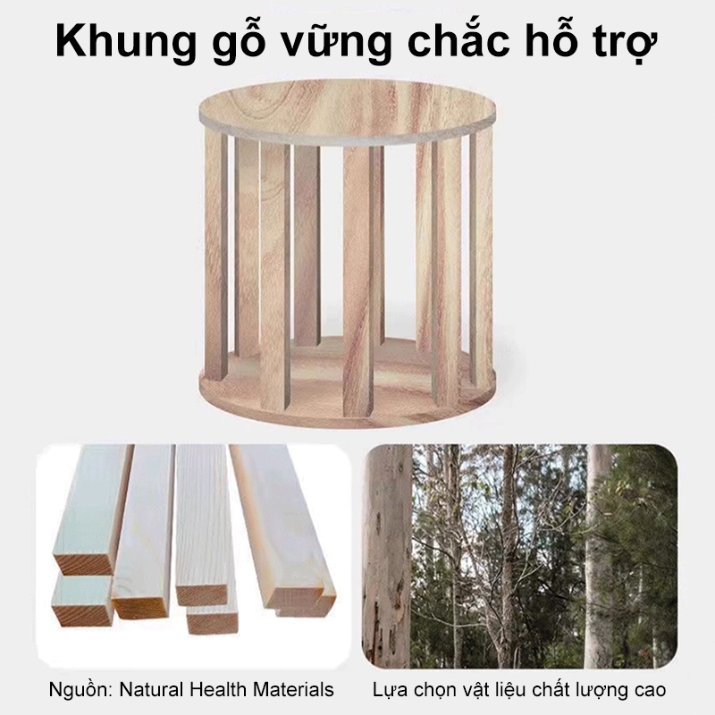 HEINO Ghế đôn sofa Ghế đôn trang điểm bọc nhung, chân gỗ tự nhiên, viền inox vàng, phong cách Bắc Âu | BigBuy360 - bigbuy360.vn