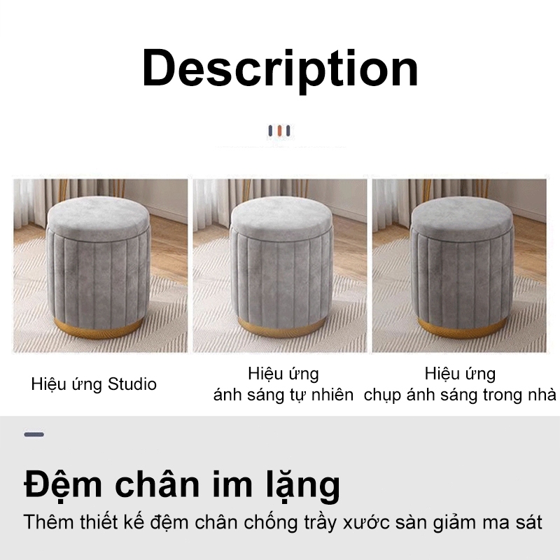 HEINO Ghế đôn sofa Ghế đôn trang điểm bọc nhung, chân gỗ tự nhiên, viền inox vàng, phong cách Bắc Âu | BigBuy360 - bigbuy360.vn