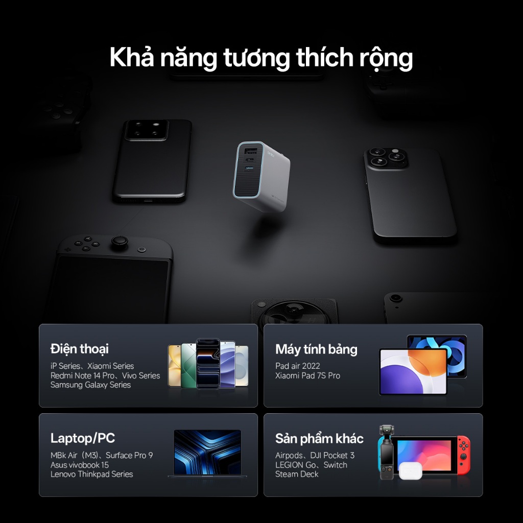 Củ Sạc Nhanh CUKTECH GaN 65W 3 Cổng Siêu Nhỏ Gọn Không Nóng Máy Cho iP 17/16/15/MacBook/Laptop/Xiaomi 17/Samsung S26 | BigBuy360 - bigbuy360.vn