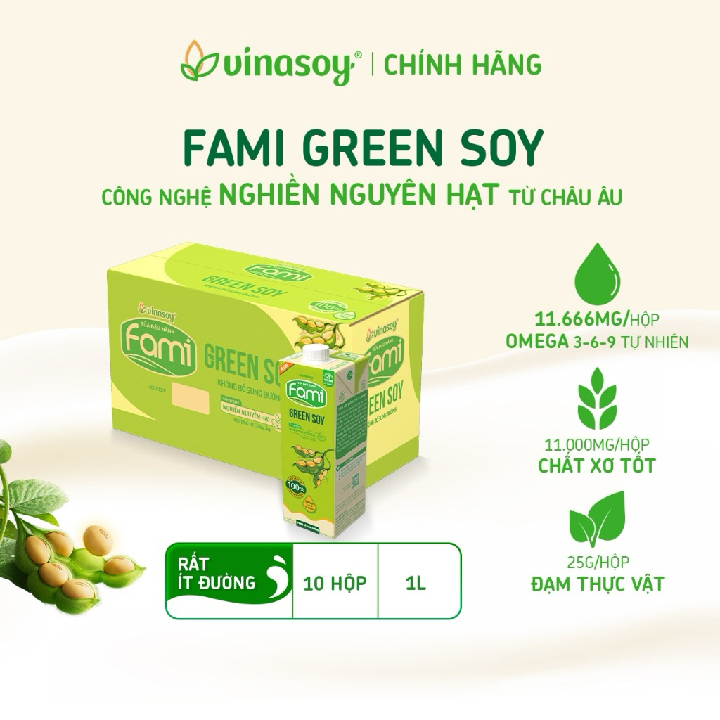 Sữa đậu nành Fami Green Soy 1L * thùng 10 hộp (DATE 6/2026)