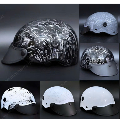 Mũ Bảo Hiểm Nửa Đầu Sơn Cacbon Phủ Nano Nhựa ABS Cao cấp.
