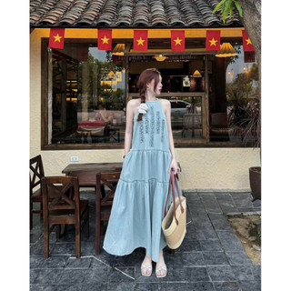 VÁY JEAN SUÔNG CỔ YẾM BÈO 2 màu