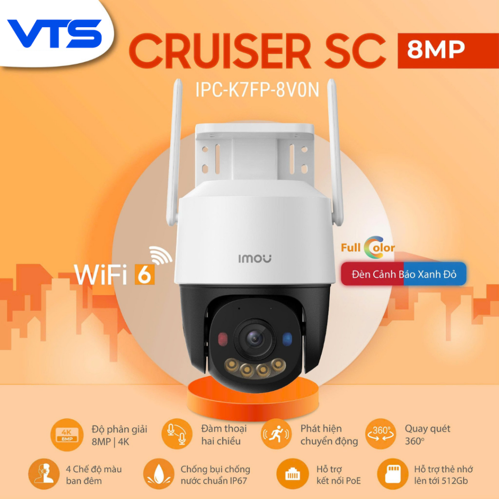 Camera Wifi IMOU CRUISER SC K7FP 8MP/5MP/3MP, Đèn Cảnh Báo Xanh Đỏ, Đàm Thoại 2 Chiều, Theo Dõi