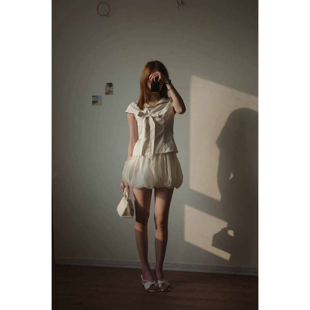🌼 𝐉𝐨𝐞𝐥𝐥𝐚: Fiorella Dot Top - Áo sơ mi cổ sen họa tiết chấm bi thắt nơ lệch - Made by Joella
