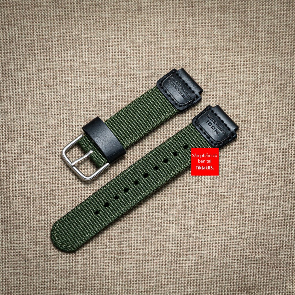 Dây đồng hồ vải dù canvas cho đồng hồ world time AE-1200WHD, AE1200 F91 size 18mm, tặng cây tháo dây
