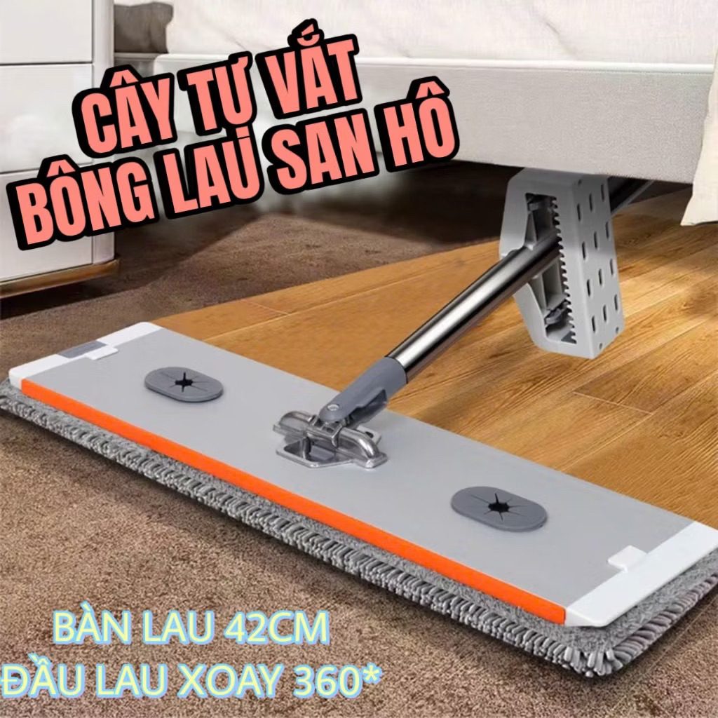 Chổi lau nhà tự vắt bông san hô (Tặng kèm 1 bông thay thế), kích thước bàn lau to 42cm