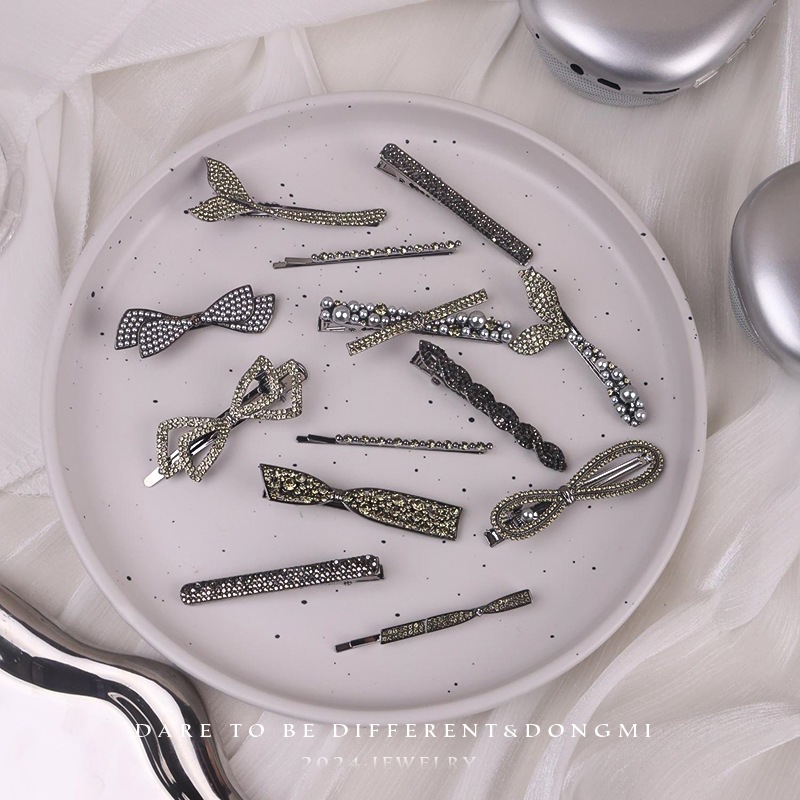 Kẹp Bạc, Y2K, Phụ Kiện Tóc Nữ Cá Tính, Cặp Tóc Kẹp Nơ Thời Trang - T35