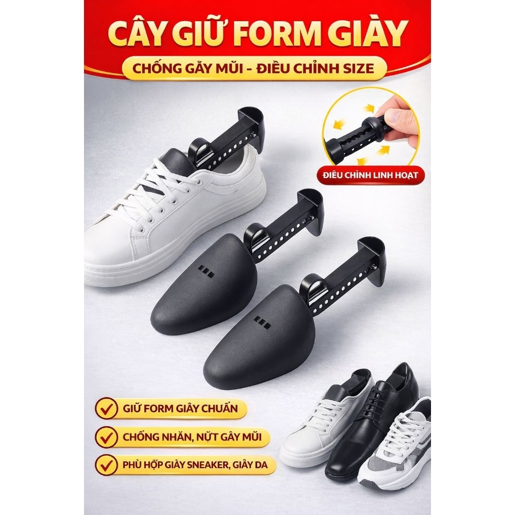 Cây Giữ Form Giày(1 đôi ) Sneaker/Giày Da – Dụng Cụ Giữ Dáng Giày Chống Gãy Mũi Điều Chỉnh Size