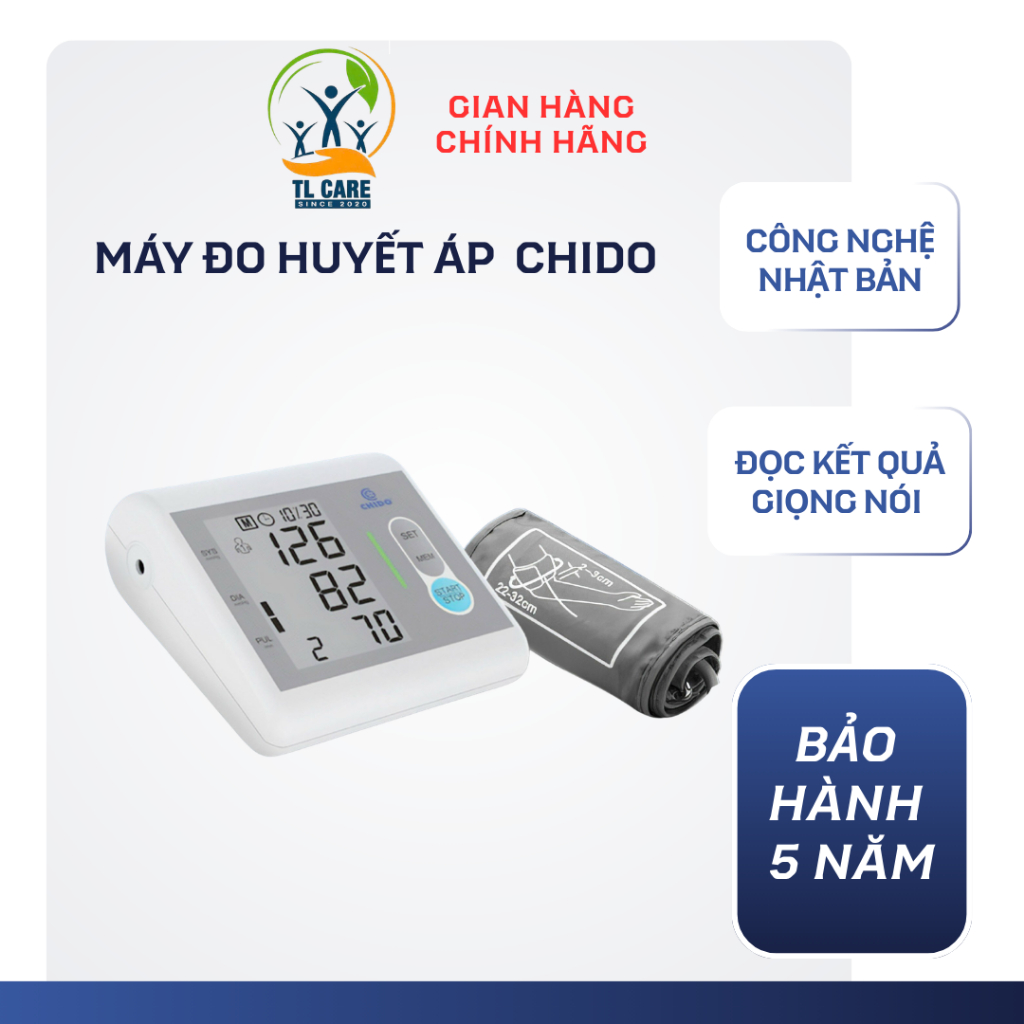 Máy Đo Huyết Áp Bắp Tay CHIDO,Giọng Nói Tiếng Việt, Công Nghệ INTELLISENSE Nhật Bản, bảo hành 5 năm
