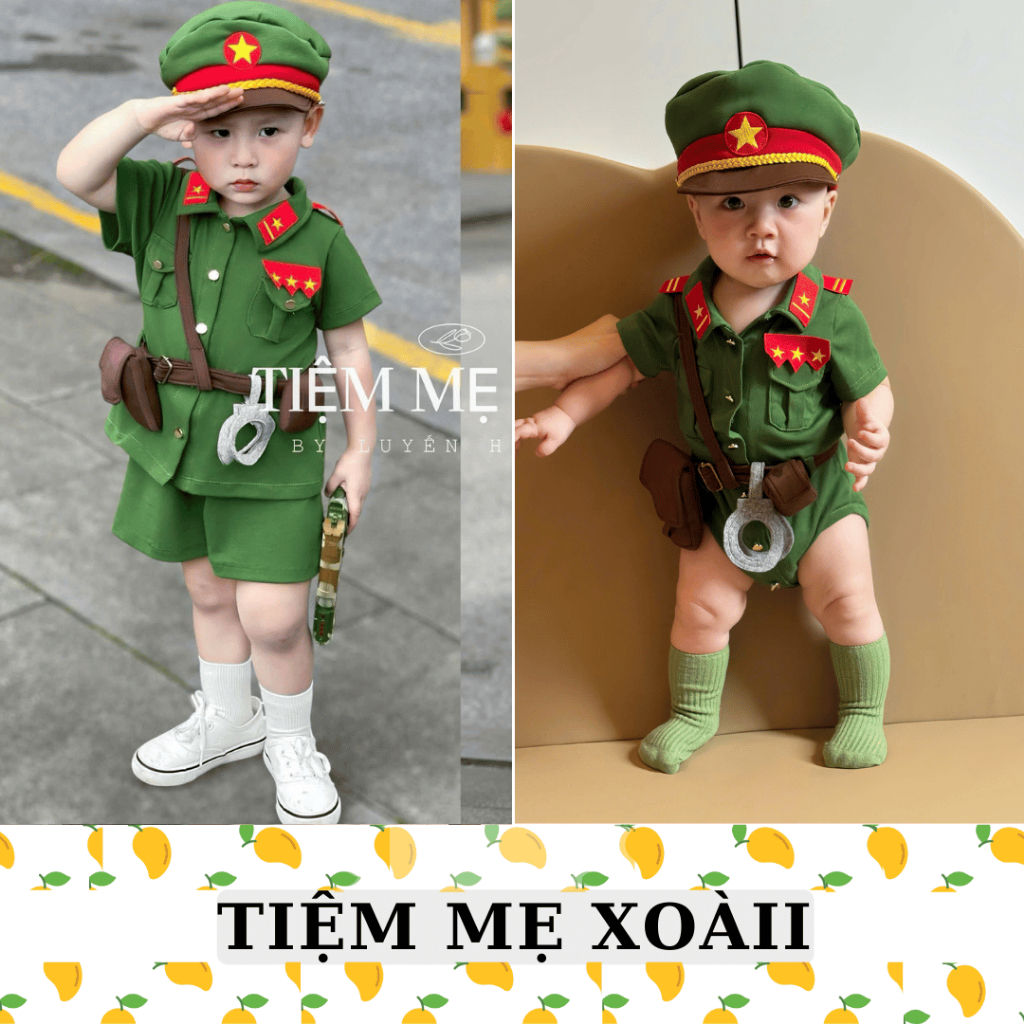 Set đồ công an cho bé trai và bé gái đi kèm phụ kiện đáng yêu - Set suit , bộ khối công an cho bé ti