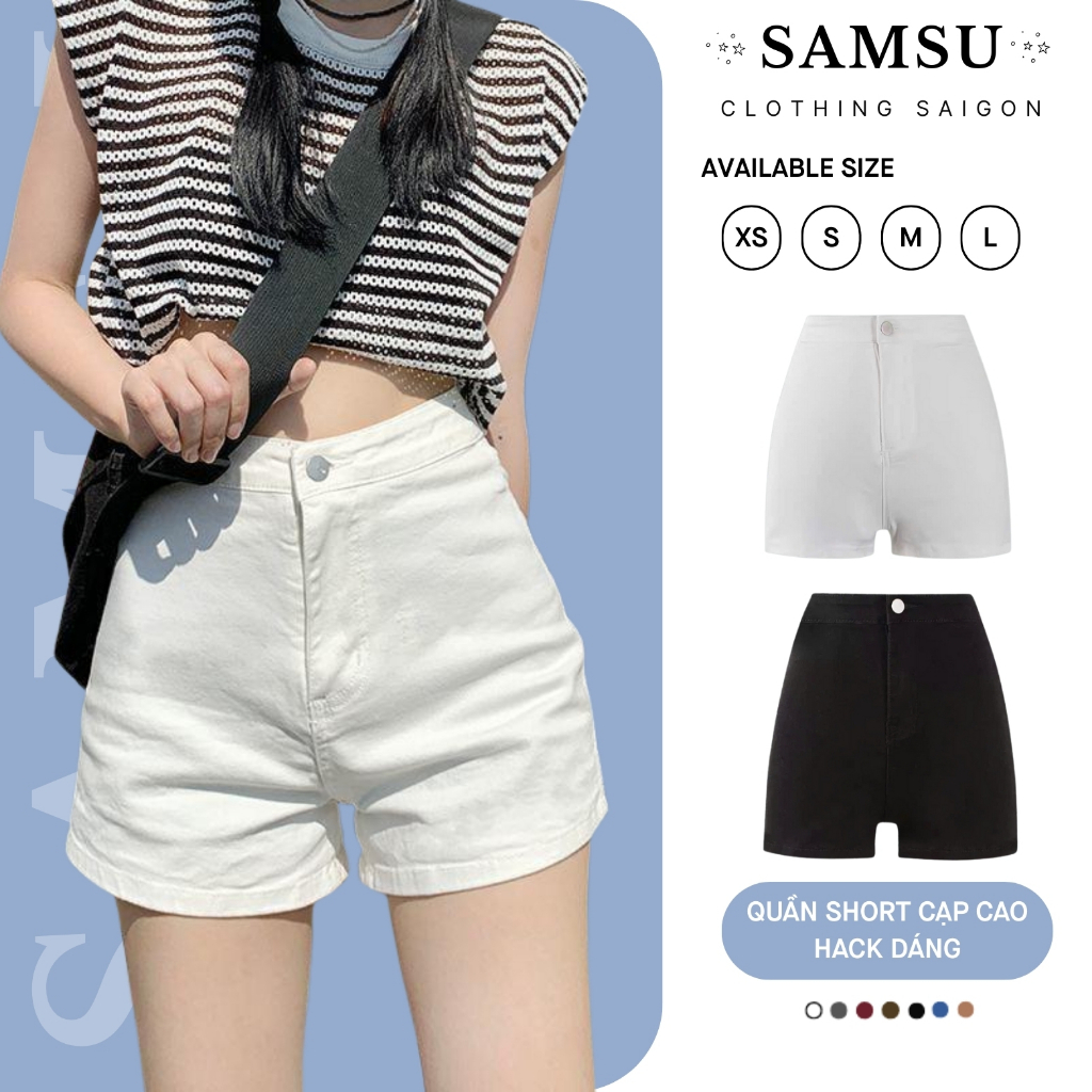 Quần Đùi Nữ, Quần Đùi Kaki Cạp Cao Không Túi Đen Trắng Phong Cách Năng Động Bare Samsu.clothing_saig