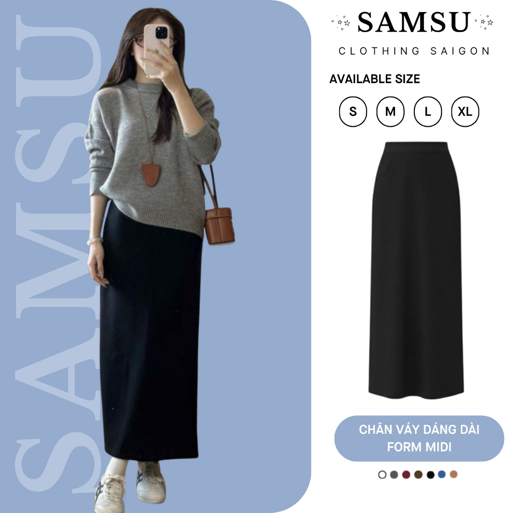 Chân Váy Đen Dáng Dài Form Midi Co Dãn (ẢNH THẬT) OldSchool Cloth Samsu.clothing_saigon