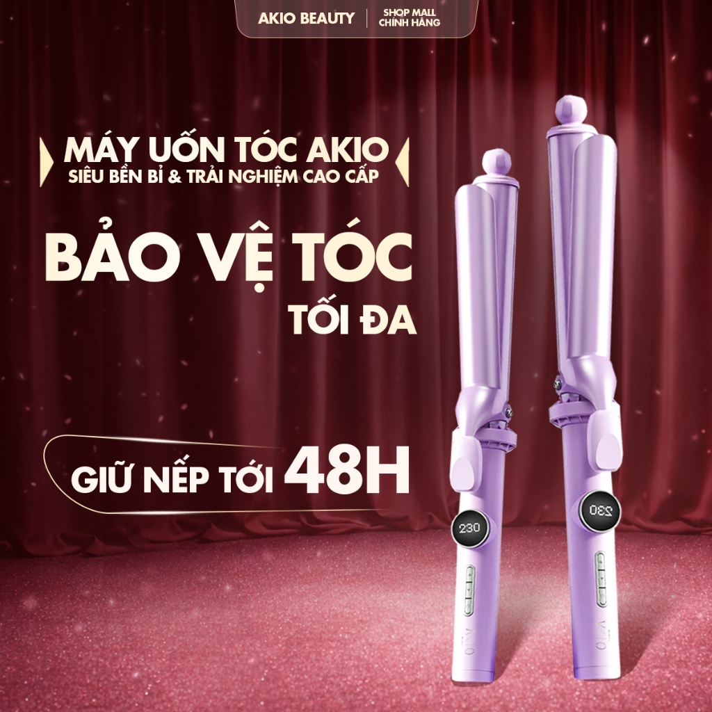 Máy uốn tóc xoăn truyền thống Hàn Quốc Akio có lớp sơn phủ dầu bảo vệ tóc đường kính uốn 28mm, 32mm