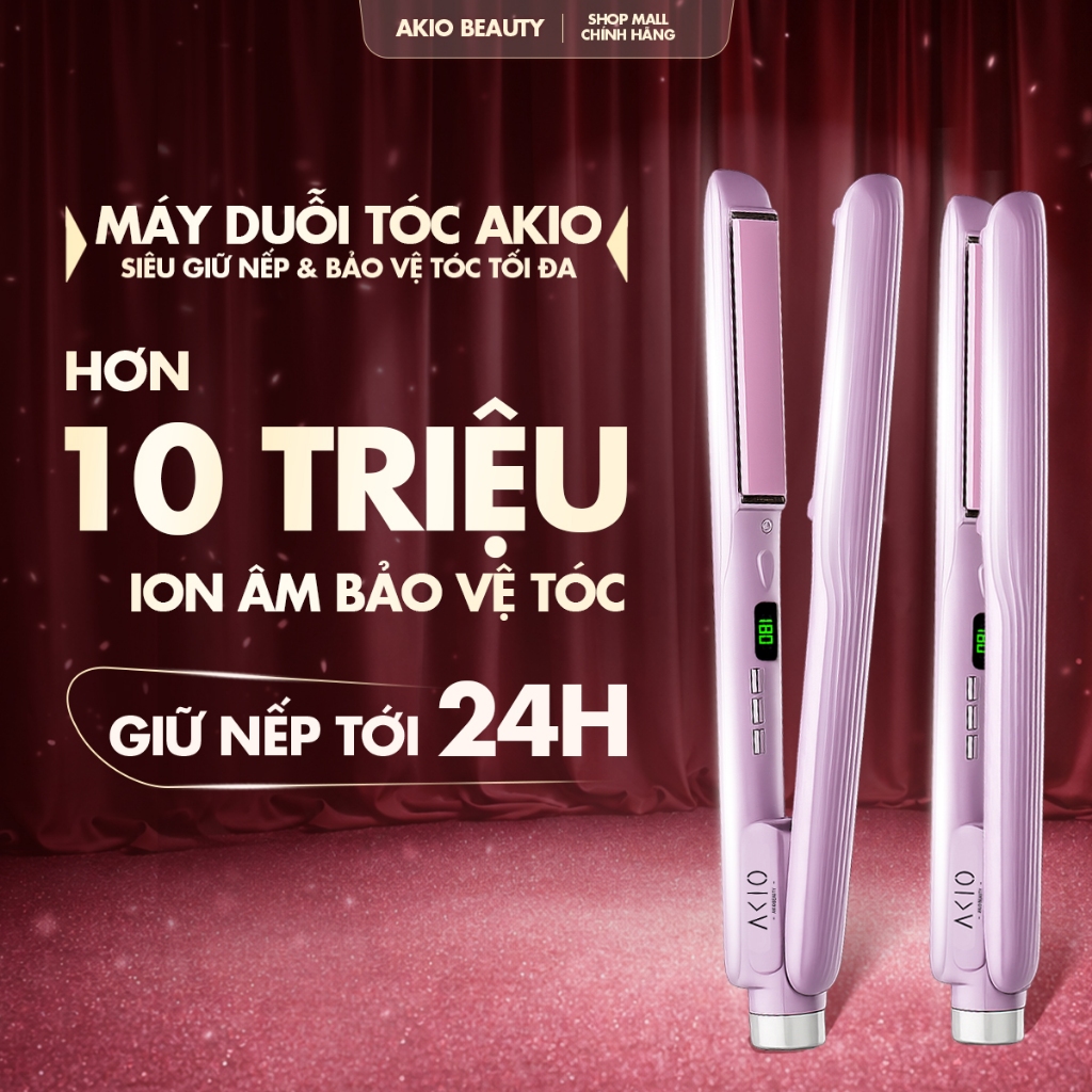 Máy duỗi tóc ép thẳng AKIO chống bỏng tối đa, tạo kiểu thẳng xoăn có ion âm bảo vệ tóc