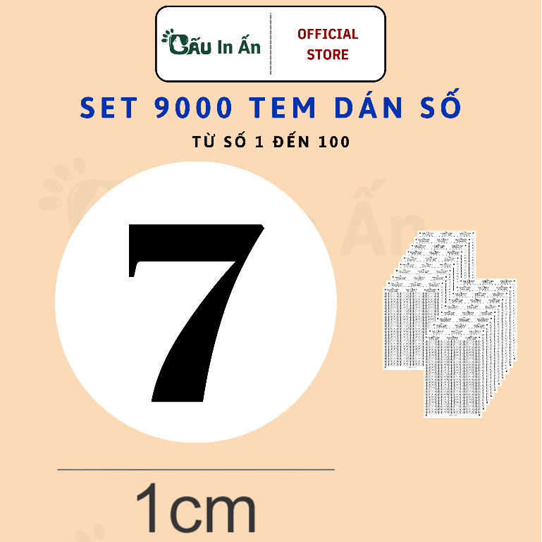 Set 9000 tem dán từ số 1 đến sô 100 Gấu In Ấn - 1cm ( 10mm )