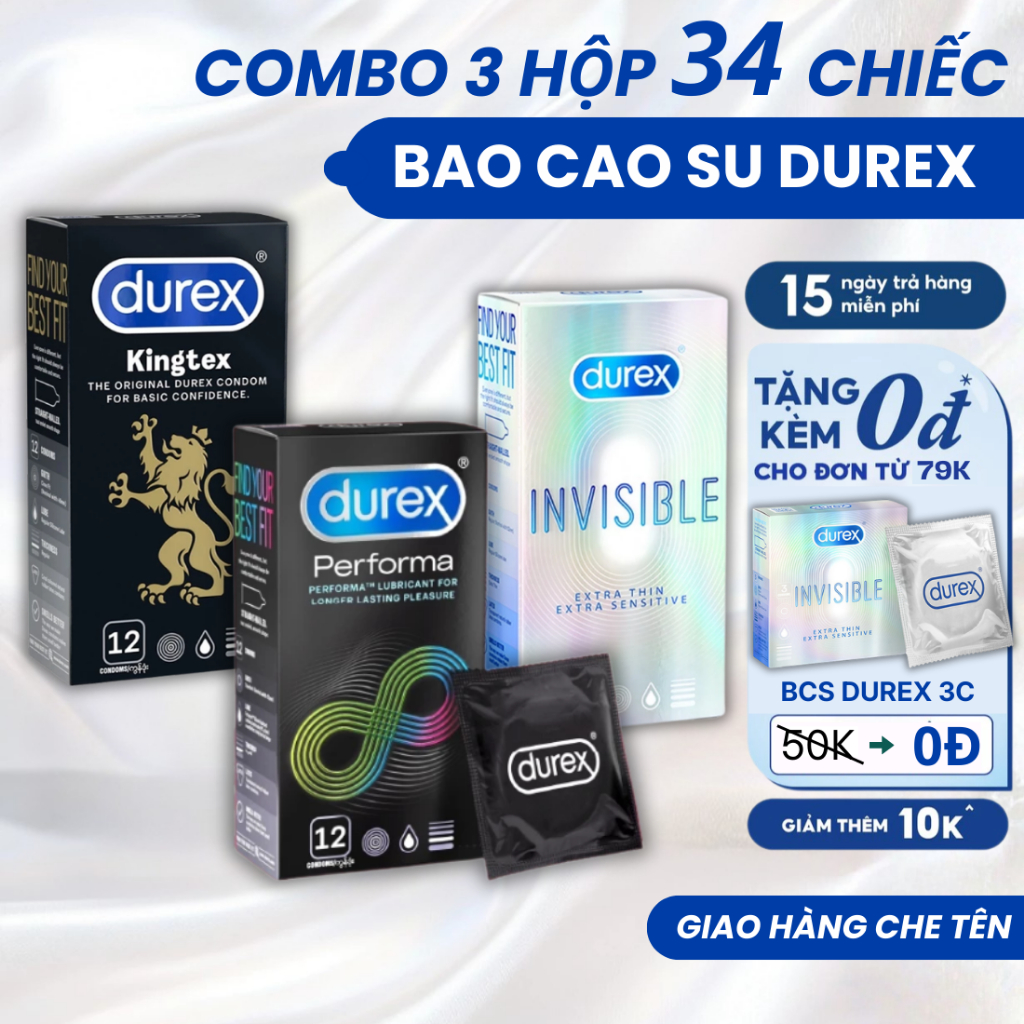 Combo Bao Cao Su Durex Siêu Mỏng, Kéo Dài Thời Gian, Ôm sát, Gân Gai Chính Hãng
