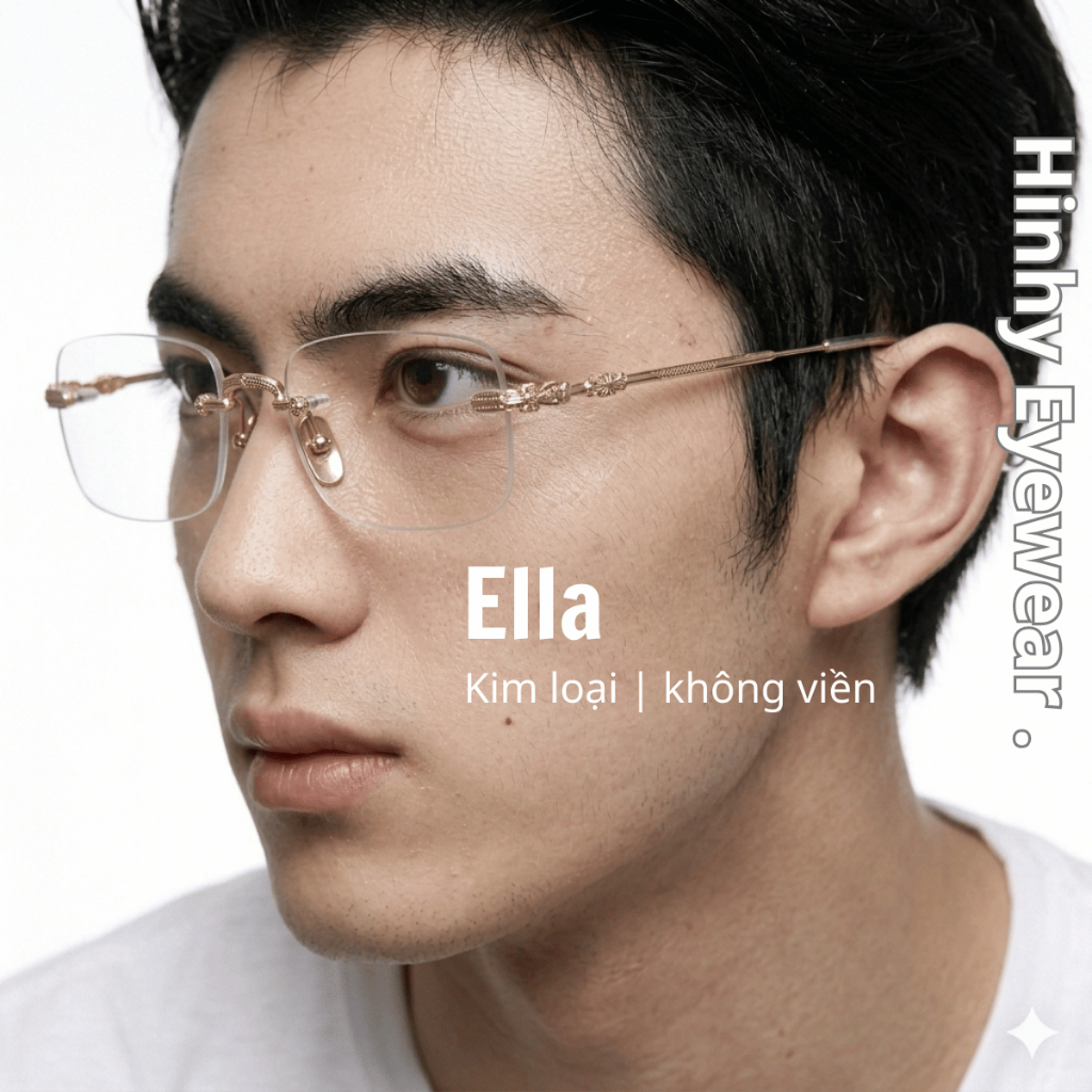 Gọng kính vuông không viền titanium cao cấp [Lắp cận dưới 4 độ] Tiệm Kính Hinhy thời trang nam Ella