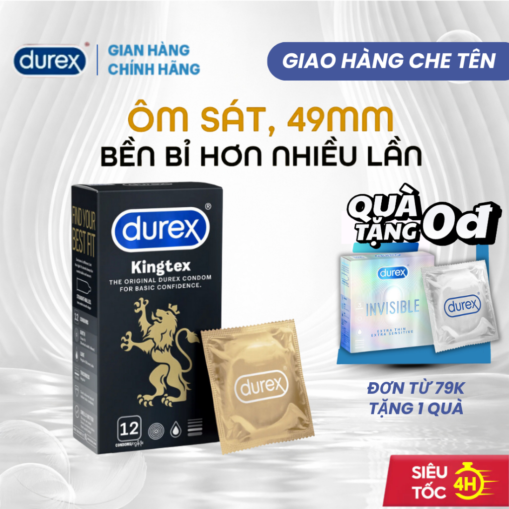 Hộp 12 Bao Cao Su Durex Kingtex Ôm Sát Siêu Mỏng Chân Thật Nhiều Gel Bôi Trơn - Chính Hãng