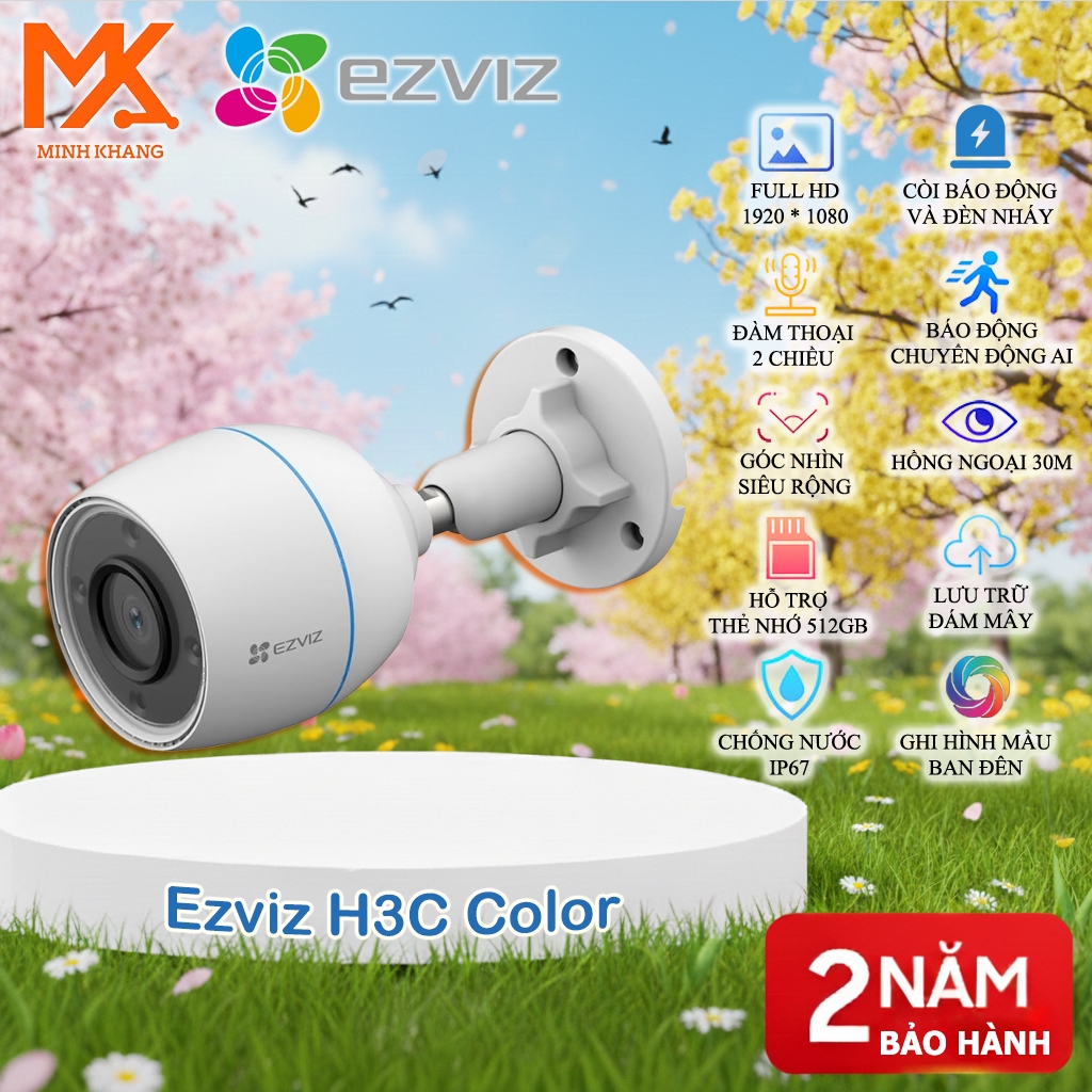 [Chính Hãng] Camera IP Ngoài Trời EZVIZ H3C 2MP – 1080P Full Color, Chuẩn Nén H.265, Chống Nước IP67