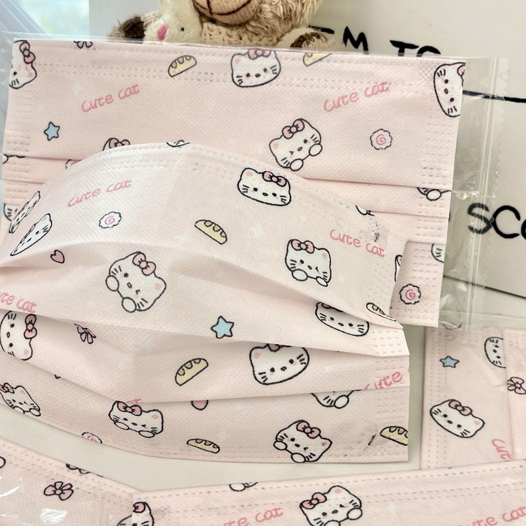 Set 10 Chiếc Khẩu Trang Size Người Lớn Hoạ Tiết Hello Kitty Dễ Thương
