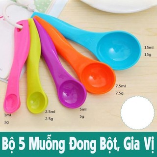 SET 05 MUỖNG ĐONG GIA VỊ CÓ GHI DUNG TÍCH (màu ngẫu nhiên)
