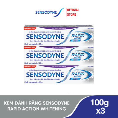 Bộ 3 Kem đánh răng SENSODYNE Rapid Action Whitening 100g giúp giảm ê buốt nhanh và làm trắng răng tự nhiên
