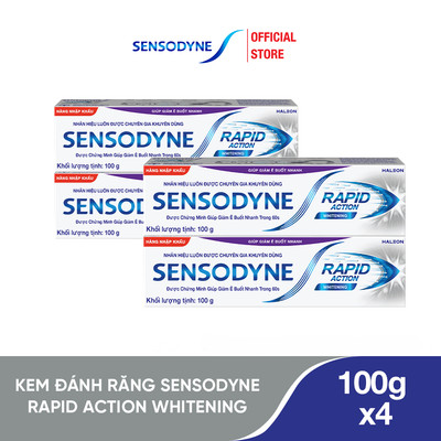 Bộ 4 Kem đánh răng SENSODYNE Rapid Action Whitening 100g giúp giảm ê buốt nhanh và làm trắng răng tự nhiên