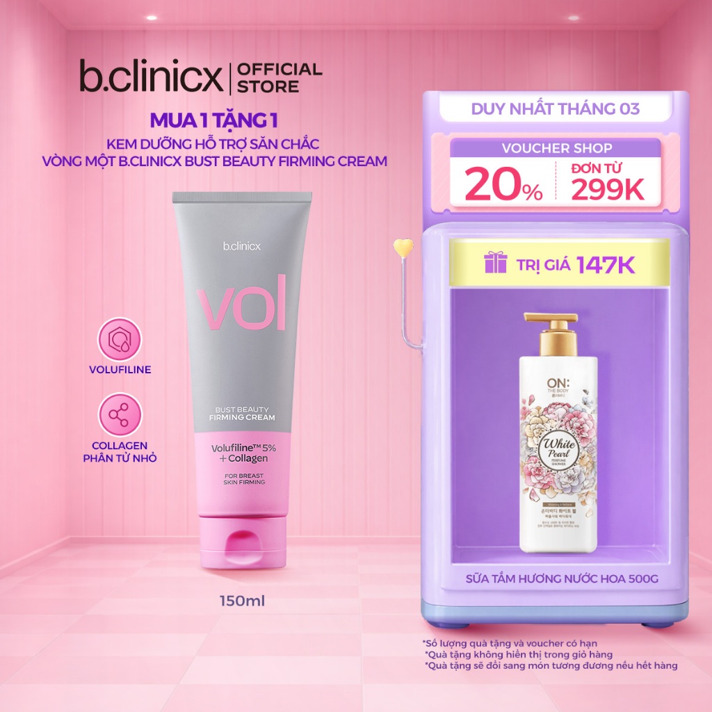 [B.Clinicx Official] Kem dưỡng ẩm săn chắc vòng một B.Clinicx Bust Beauty Firming Cream 150ml