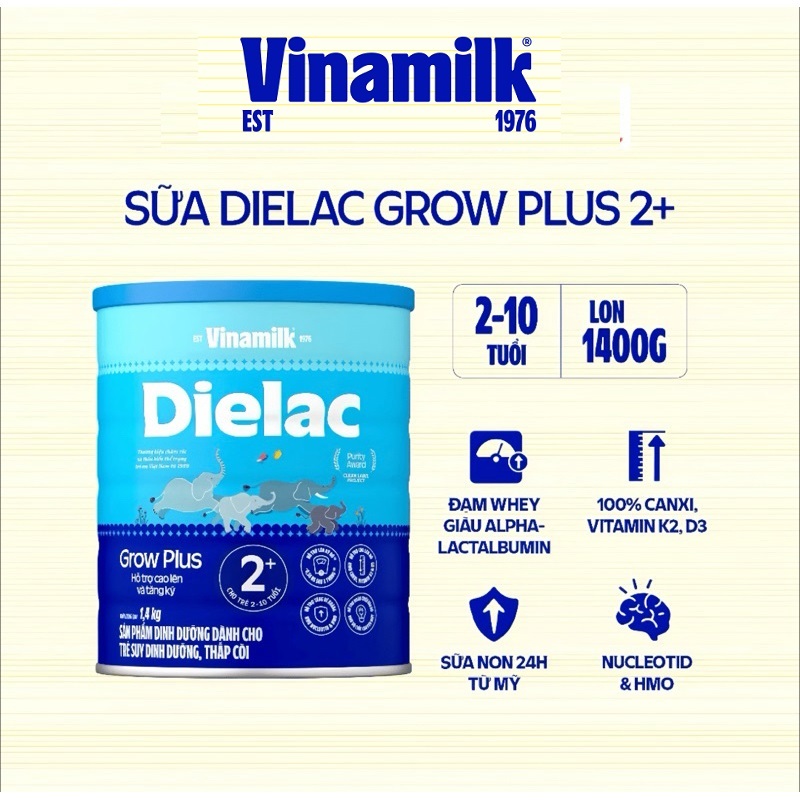 Sữa bột Dielac Grow Plus Đỏ 1+ 2+ 1.4kg (HSD mới nhất)