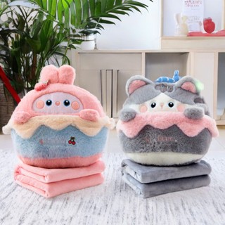 Bộ Chăn gối văn phòng bánh kem capybara, mèo Kitten, gấu Panda, thỏ Rabbit, mèo tròn Ú