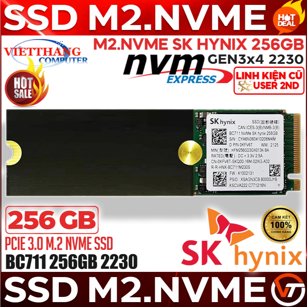 Ổ cứng SSD M2 Nvme SK hynix BC711 256GB Gen3x4 2230 SSD cũ đã qua sử dụng còn đẹp ( Cũ - 2nd )