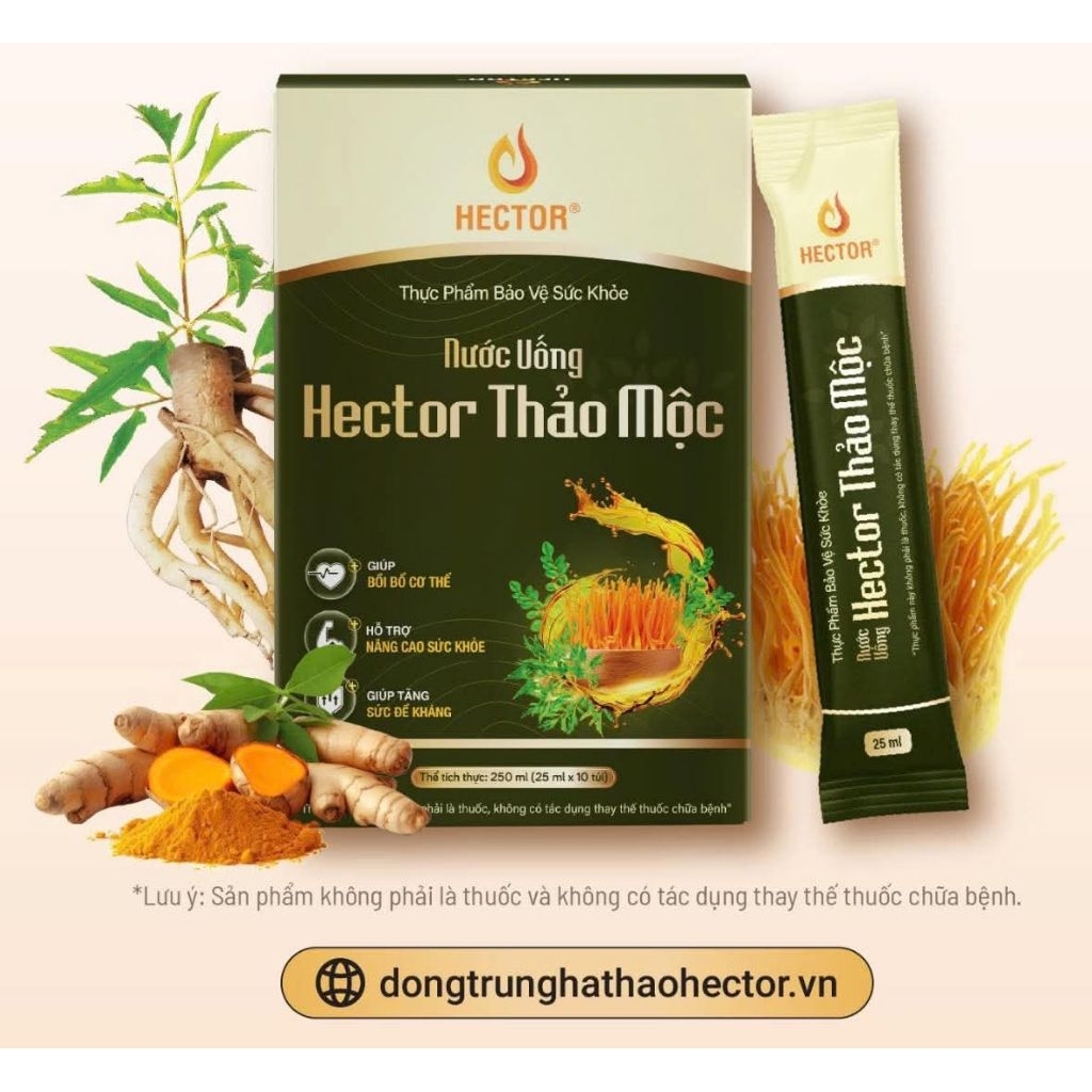 Hector Thảo Mộc - Nước Uống Đông Trùng Hạ Thảo 6000mg  Chùm Ngây 200mg  Đinh Lăng 100mg  Curcumin 20