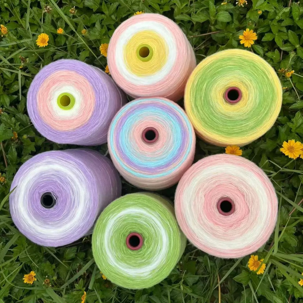 Len mohair cầu vồng cối 500g dùng để đan, móc khăn, mũ, sweater, cardigan,… | ORDER TAOBAO