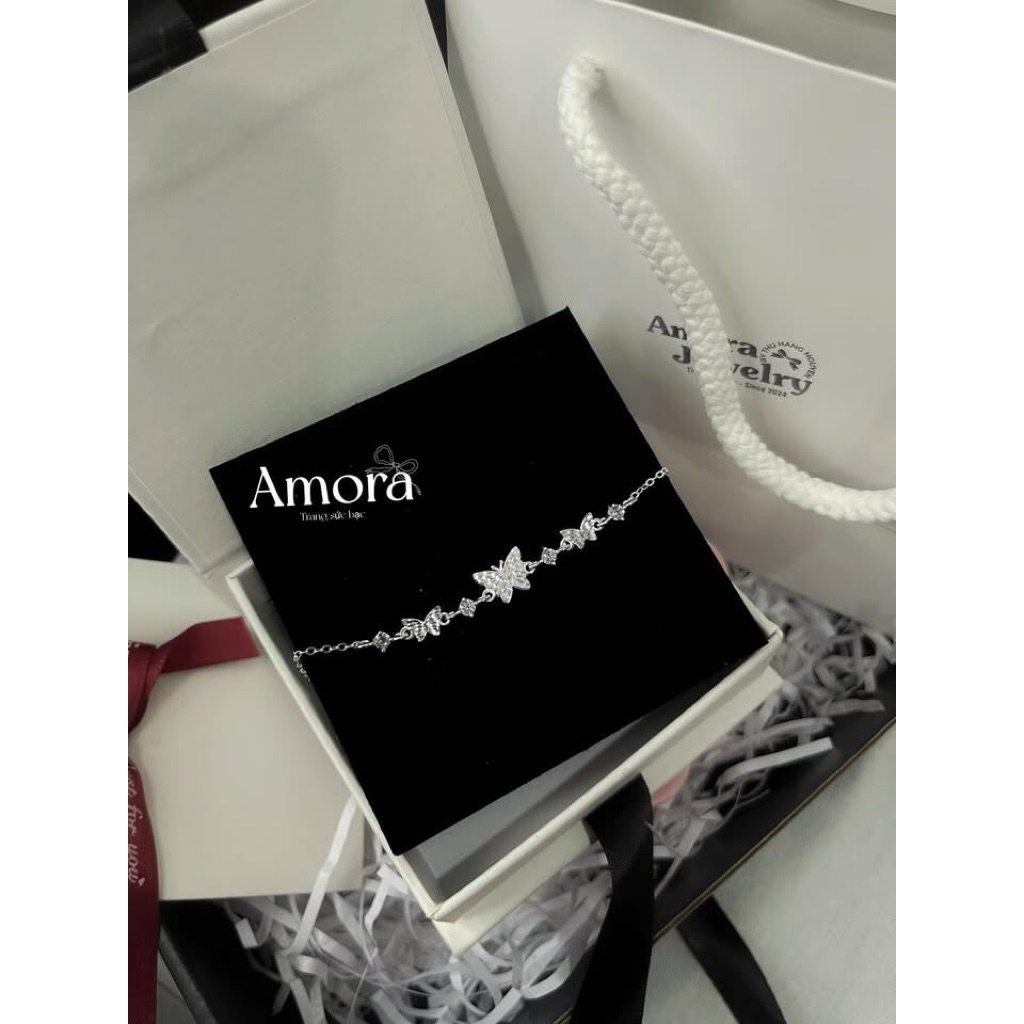 Lắc tay nữ AMORA thiết kế 3 mặt hình bướm phay bạc ta AMORA JEWELRY LHĐ013