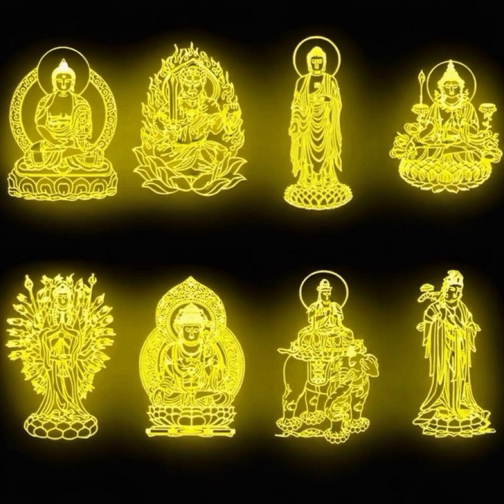 Miếng Dán 8 Vị Phật Bản Mệnh 12 Con Giáp Bằng Sợi Kim Loại - Dán Điện Thoại - LapTop - Bàn Làm Việc