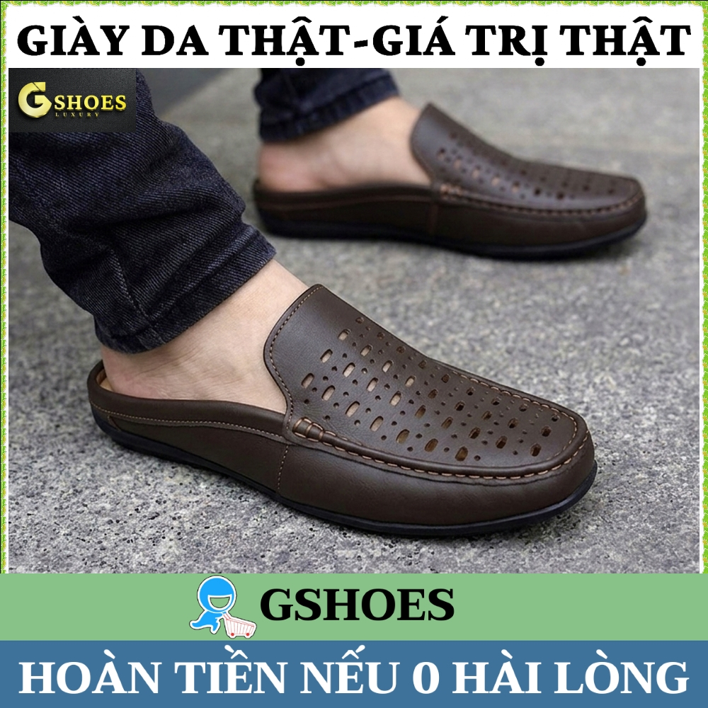 Giày sục nam da thật đục lỗ thoáng khí đế cao su êm chân GM302