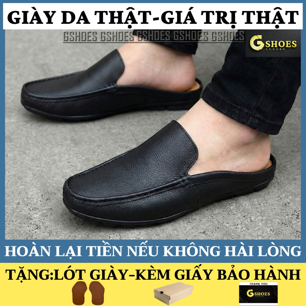Giày sục nam da thật nguyên tấm 100% đế cao su bảo hành 1 năm TK0101