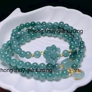 Chuỗi Vòng Lam Ngoc Jadite A Mix Hoa Sen Size 5.5mm-6mm