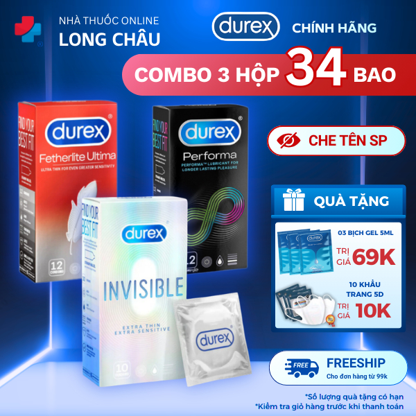 Combo Bao cao su BCS Durex siêu mỏng Invisible, gân gai, kéo dài Performa, Fetherlite, Kingtex, Fetherlite Ultima