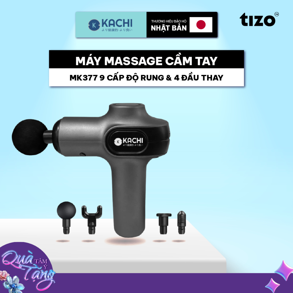 Máy Massage Cầm Tay Kachi MK377 - Máy Massage Giãn Cơ 9 Cấp Độ, 4 Đầu Thay Giảm Đau Cổ Vai Gáy