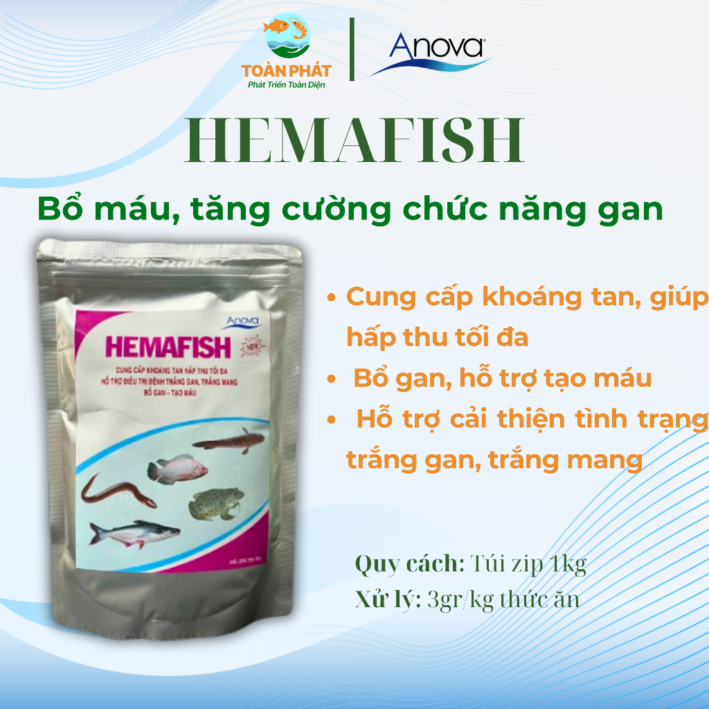 Anova Hemafish - Bổ máu, tăng cường chức năng gan cho cá lươn ếch, gói 500gr