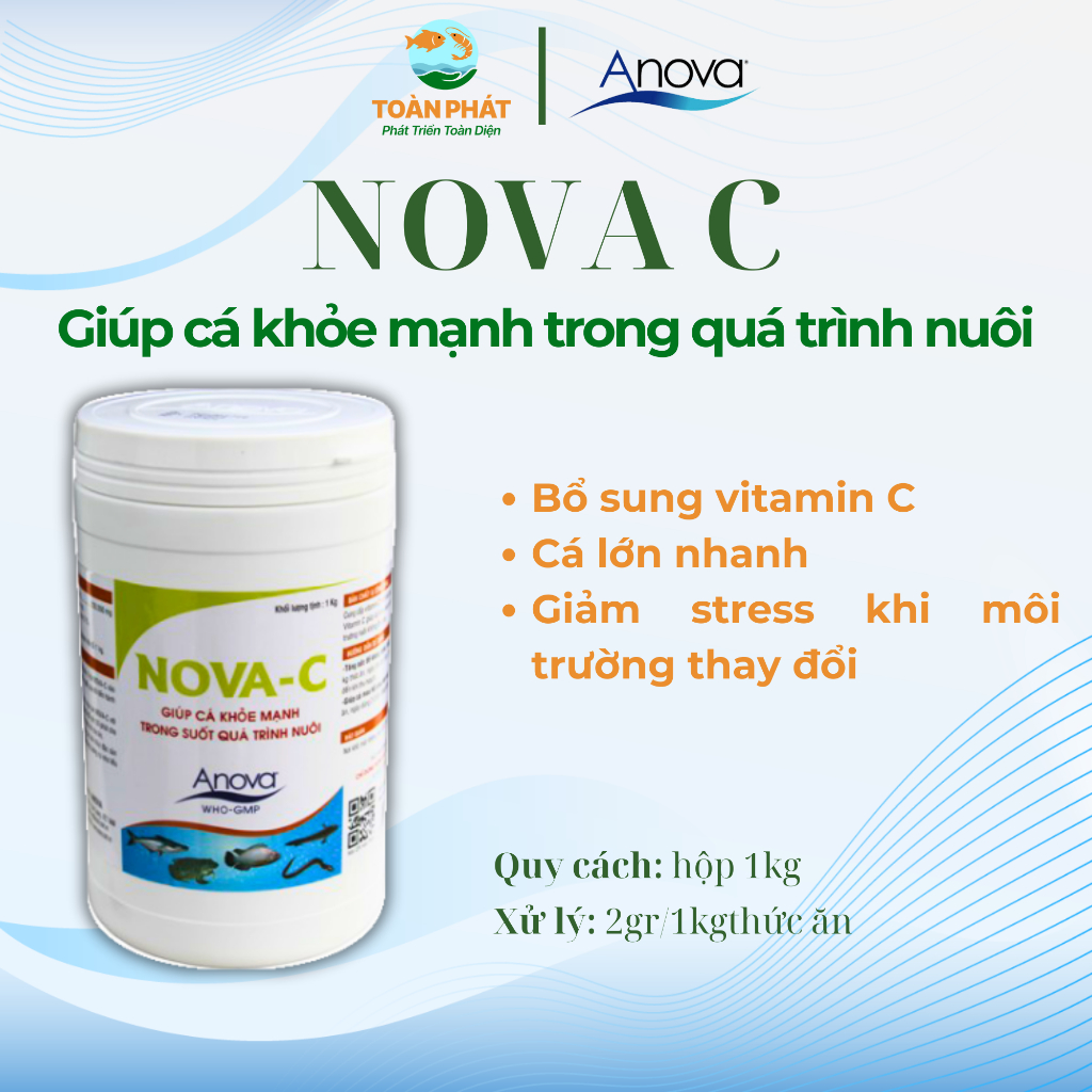 Anova Nova C - Bổ sumg vitamin C giúp cá khỏe mạnh, chóng lớn, hộp 1 kg, gói 1kg