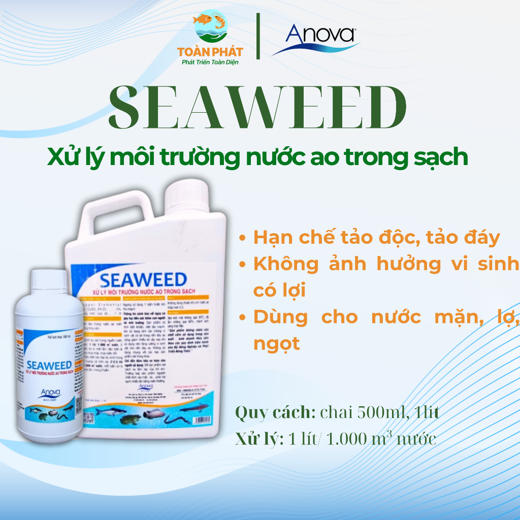 Anova Seaweed - Xử lý nước, diệt tảo, cải thiện môi trường nước, chai 1lit, 500ml
