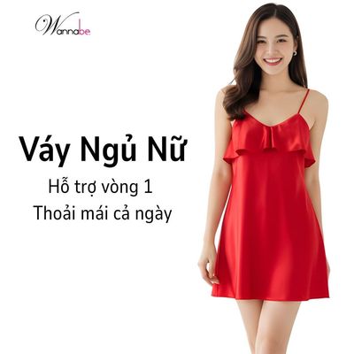 Đầm ngủ WANNABE váy ngủ 2 dây phối bèo ngực phủ che vòng 1 kín đáo tạo độ đầy đặn tự nhiên DNS05