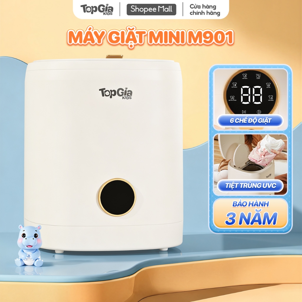Máy giặt mini M9-01 Topgiakids giặt đồ cho bé, đồ lót, tất vớ - Tự vắt sấy khô - Tia UVC khử khuẩn