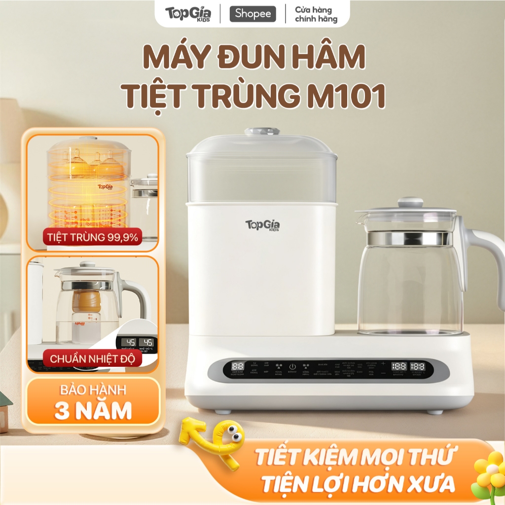 (MỞ BÁN 1050K) Máy máy đun nước pha sữa TopGiaKids M1-01, hâm sữa nhanh, tiệt trùng hơi nước bảo hành 3 năm