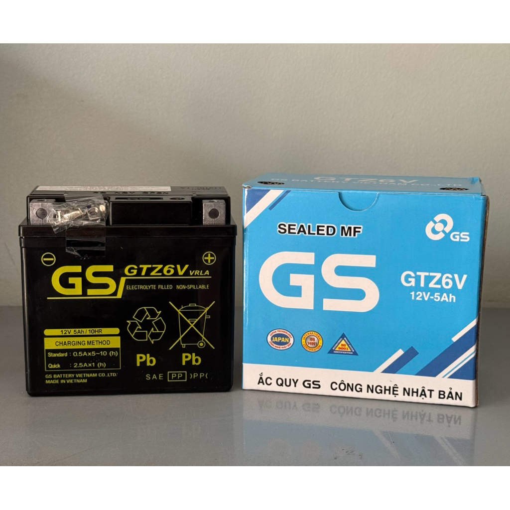 Bình ắc quy 12v khô miễn bảo dưỡng cho xe gắn máy GS GTZ6V (12V-5AH) cho xe tay ga