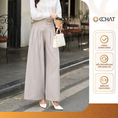 Quần Ống Rộng 𝐂𝐂𝐇𝐀𝐓 Dáng Suông Xếp Ly Cạp Kiểu Chất Liệu Tuytsi Cao Cấp 24QDS2050ST